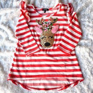 Zunie Girls Sequin Reindeer High-Low Top NWOT